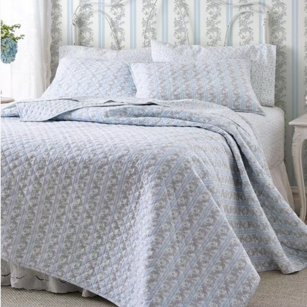 Loveshack Fancy Marigold Wreath blue queen coverlet set with 2 shams and bag